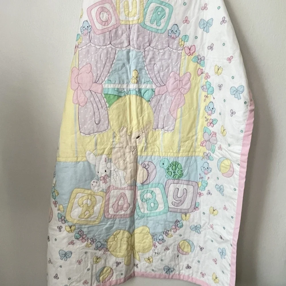 Vintage Precious Moments Crib Quilt 35x43 